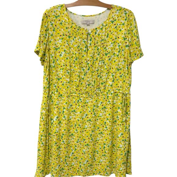 Ann Taylor LOFT | Dress Yellow Floral Short Sleeve Knee Length- Size XL - Picture 1 of 9
